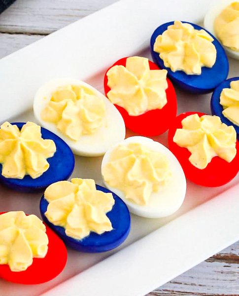 Red white and blue eggs